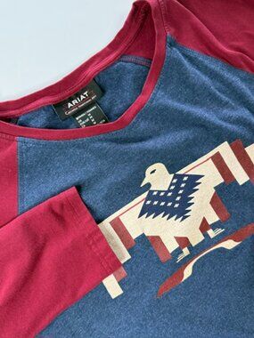 Ariat Womens Shirt Raglan Thunderbird Chimayo Red Blue Size M Centinela Arts